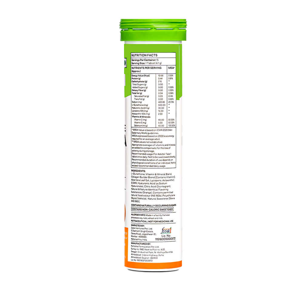 Oziva Bioactive Glutathione Vitamin C fizzy Tablets for Skin glow and Anti-Pigmentation - Orange