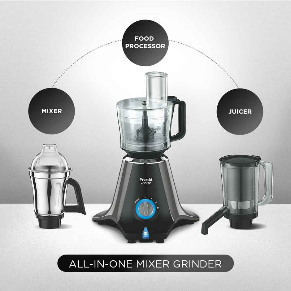 Preethi Zodiac Mixer Grinder For Kitchen | 750 Watt Mixie | 5 Jars - Black