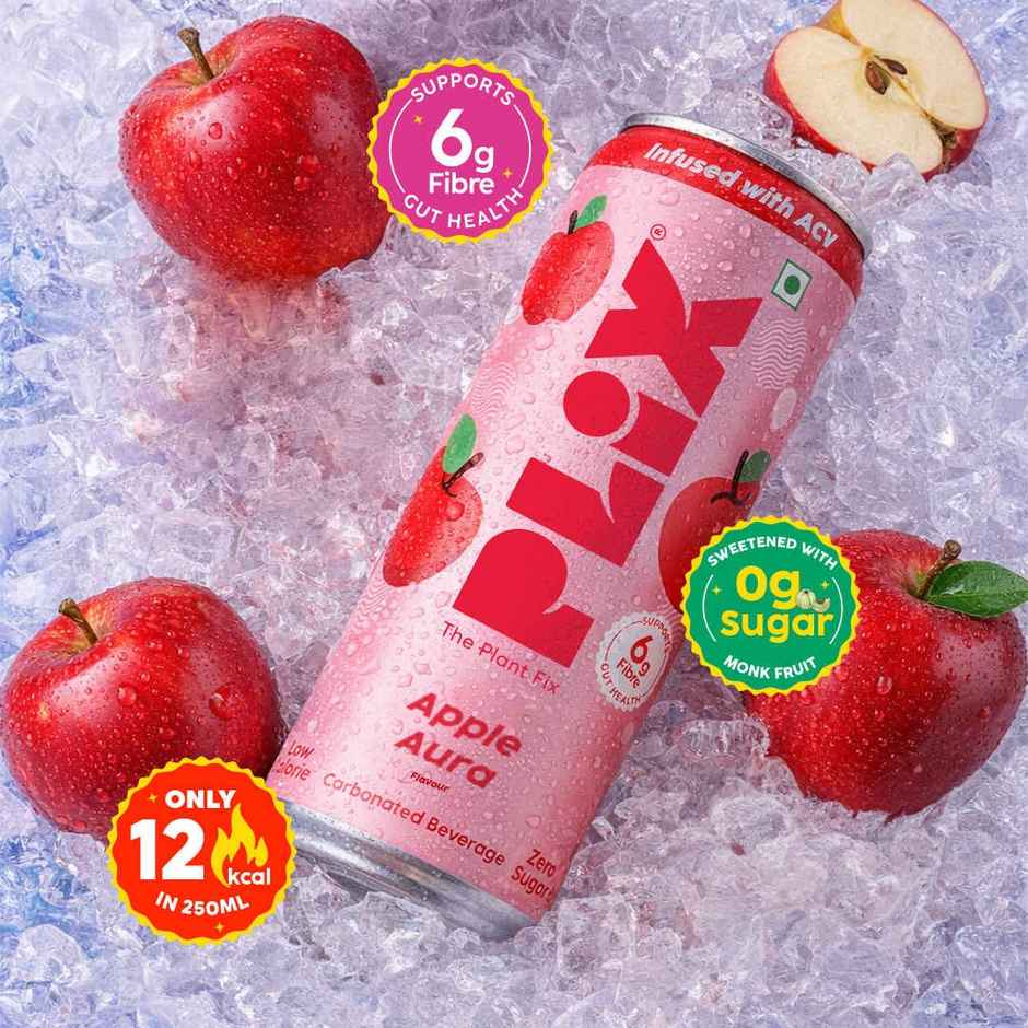 Plix Apple Aura Fizzy Soft Drink Can | Low Calorie & Zero Sugar | Prebiotics With 6g Fibre | Soda