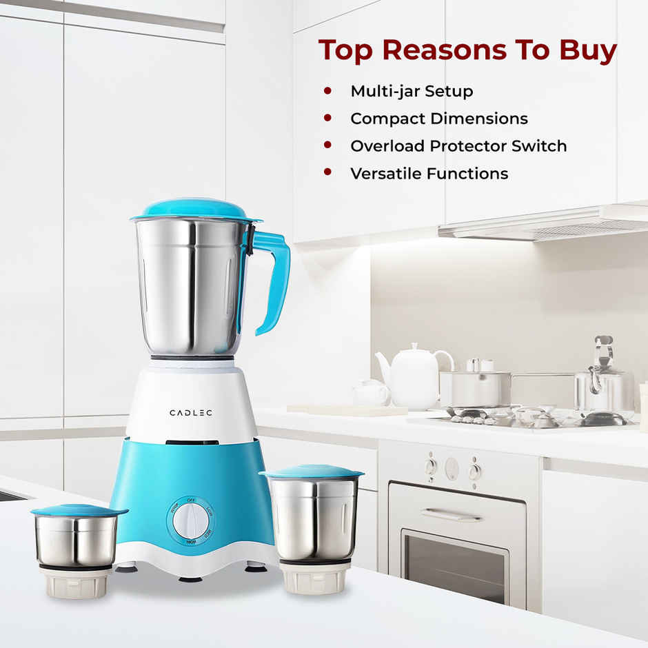 Cadlec Jarsphere 4 Jar 750W Mixer Grinder | High-Power Juicer, Blender & Mixer | Durable ABS Body | Blue