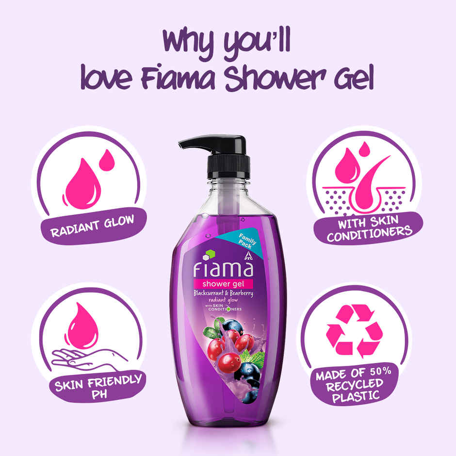 Fiama Body Wash Shower Gel Blackcurrant & Bearberry, with Skin Conditioners for Radiant Glow