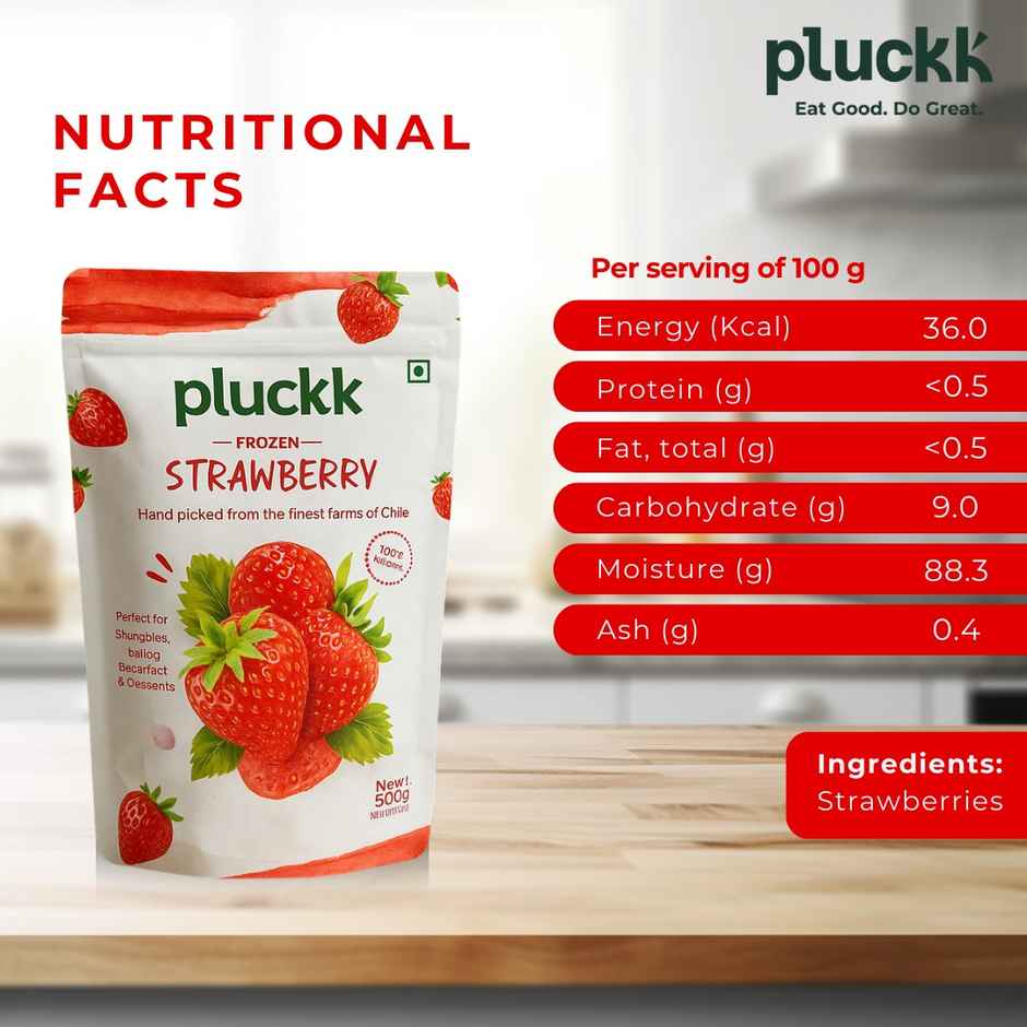 Pluckk Fresh Frozen Imported Strawberry Natural | Non Gmo | Rich In Vitamin C | Healthy Snack
