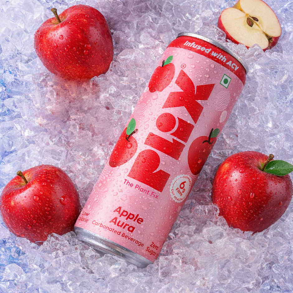 Plix Apple Aura Fizzy Soft Drink Can | Low Calorie & Zero Sugar | Prebiotics with 6g Fibre
