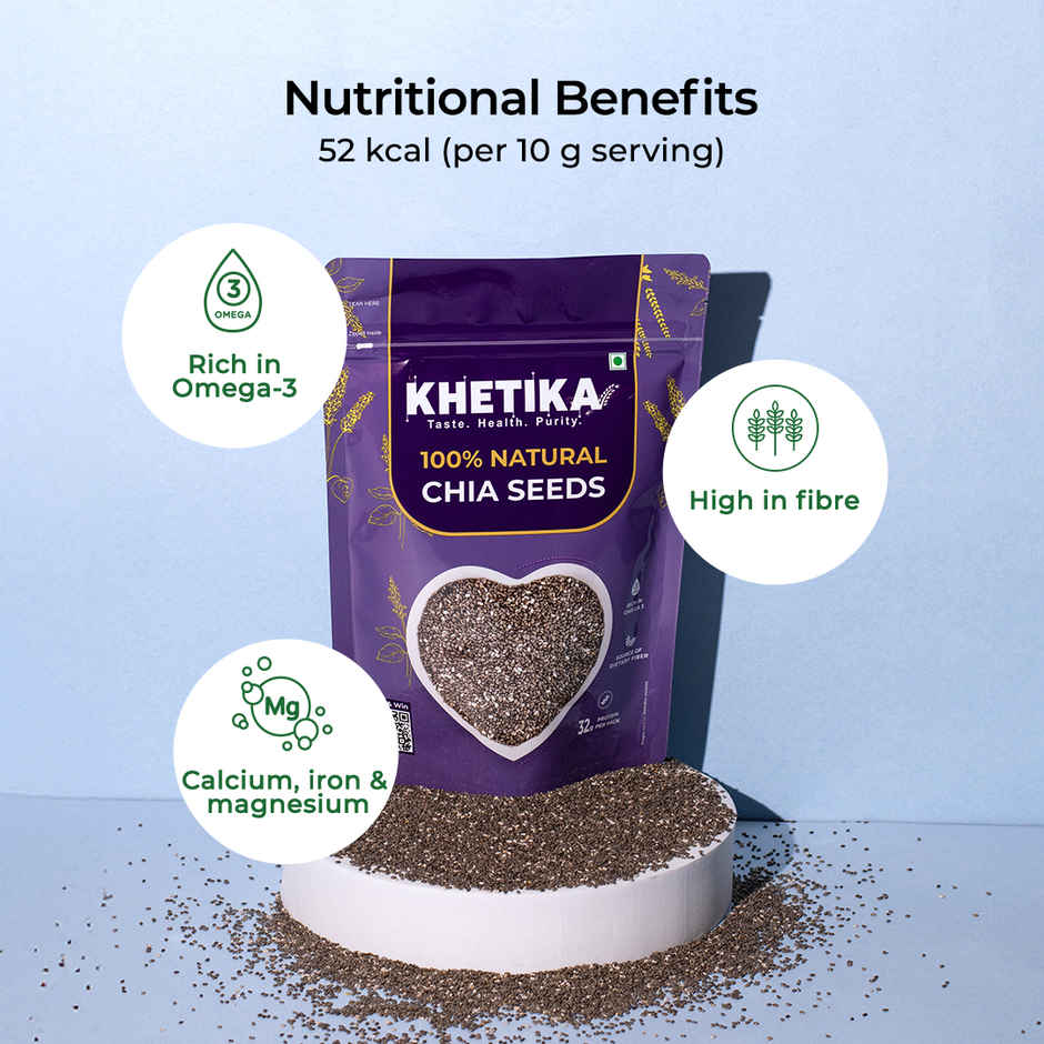 Khetika Premium Chia Seeds | High in Fibre | Rich in Omega-3