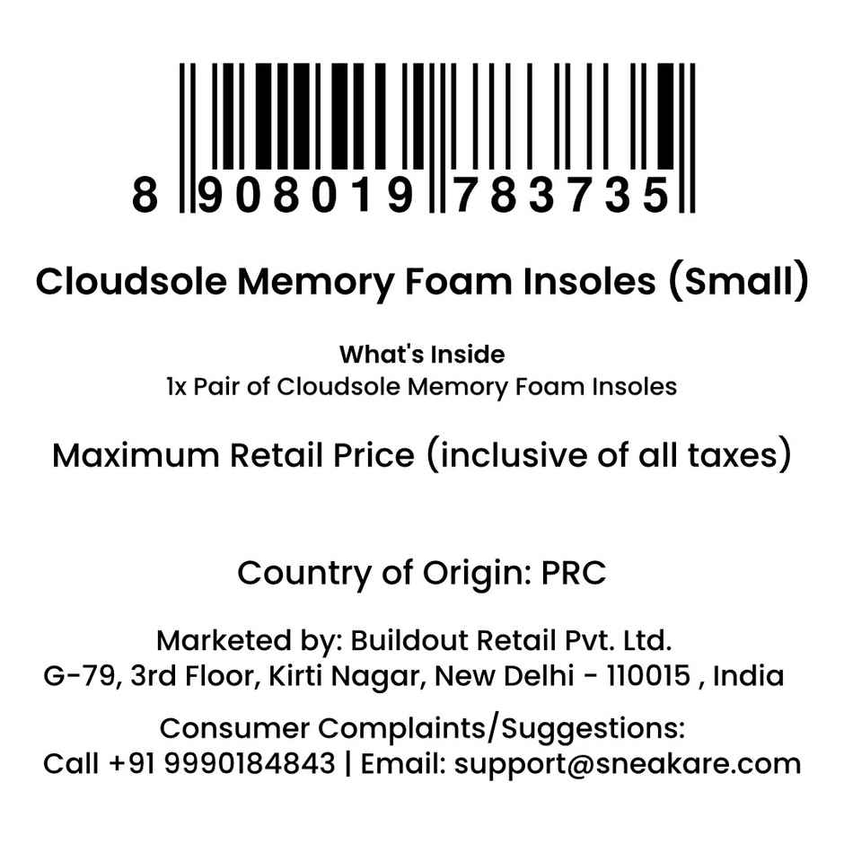 Sneakare Cloudsole Memory Foam Insoles Small | UK3.5 - UK6.5