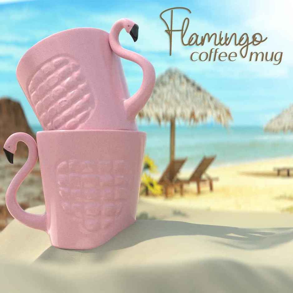 The Earth Store Pink Flamingo Ceramic Coffee Mug | 320 ml Dishwasher & Microwave Safe Mug
