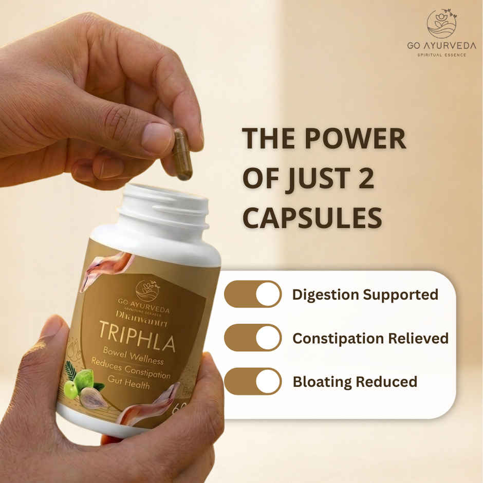 Go Ayurveda Dhanvantri Triphla Capsules For Digestive Health & Regular Bowel Movements