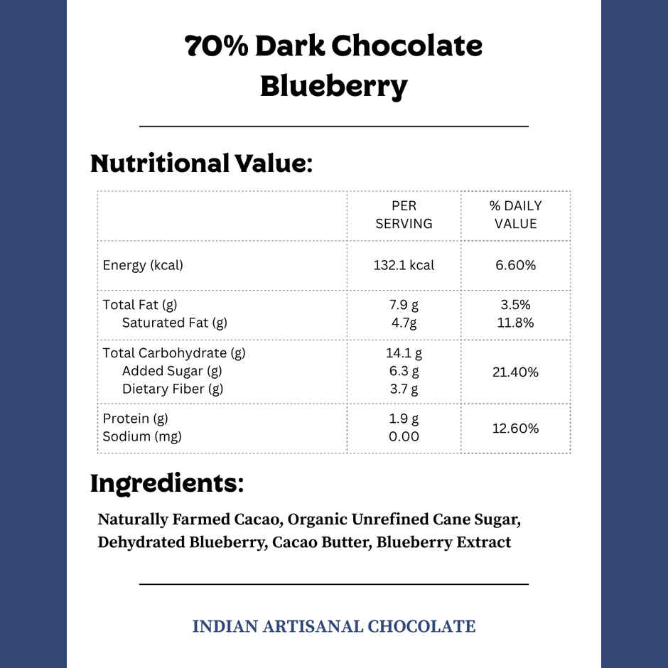 Darkins Indian Artisanal 70% Dark Blueberry Chocolate
