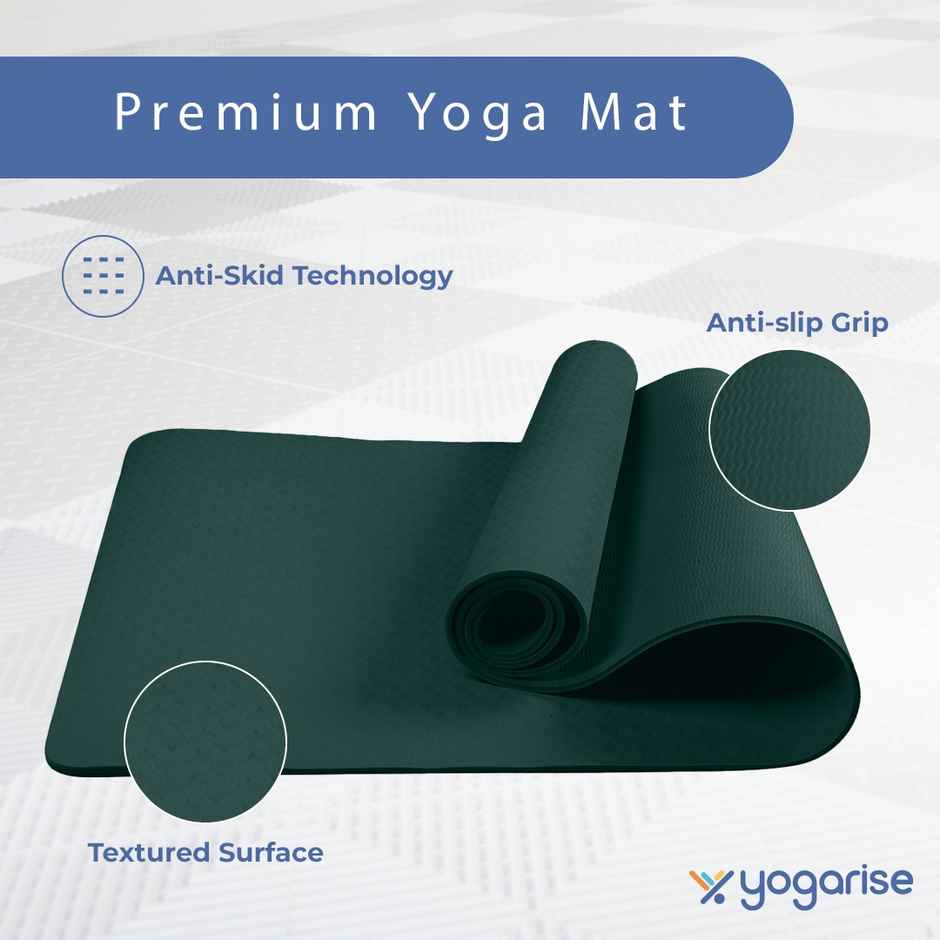 Yogarise 6mm Yoga Mat with Bag & Strap, Bottle Green