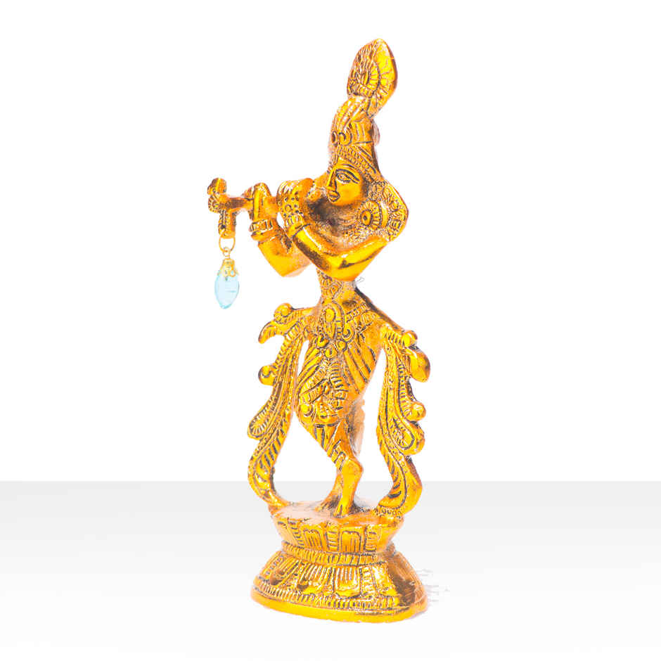 Devnidhii Krishna Ji Idol Bansuriwale On Lotus in Gold Polish