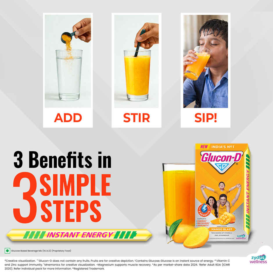 Glucon-D Mango Blast with 3 Benefits of Energy, Recovery, and Immunity