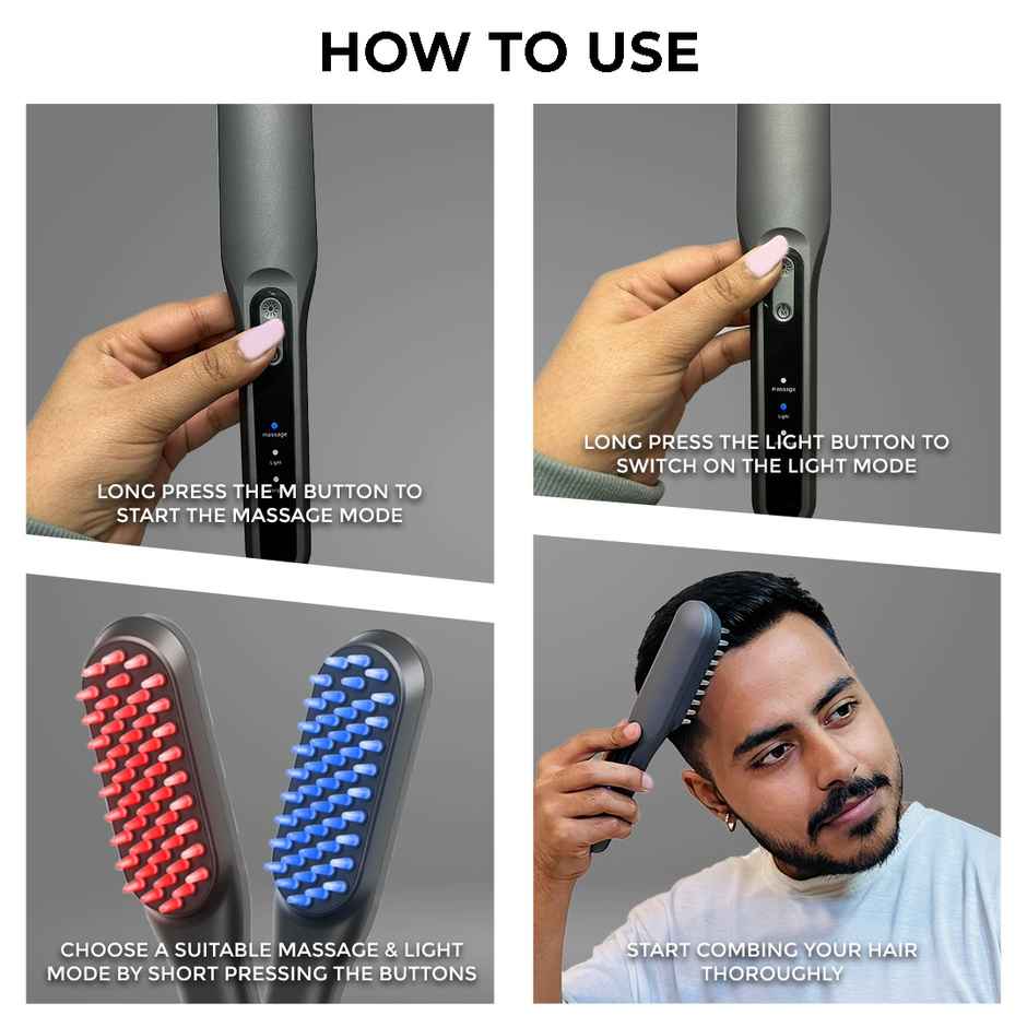 Winston Led Comb For Hair Therapy And Growth For Men And Women - Grey