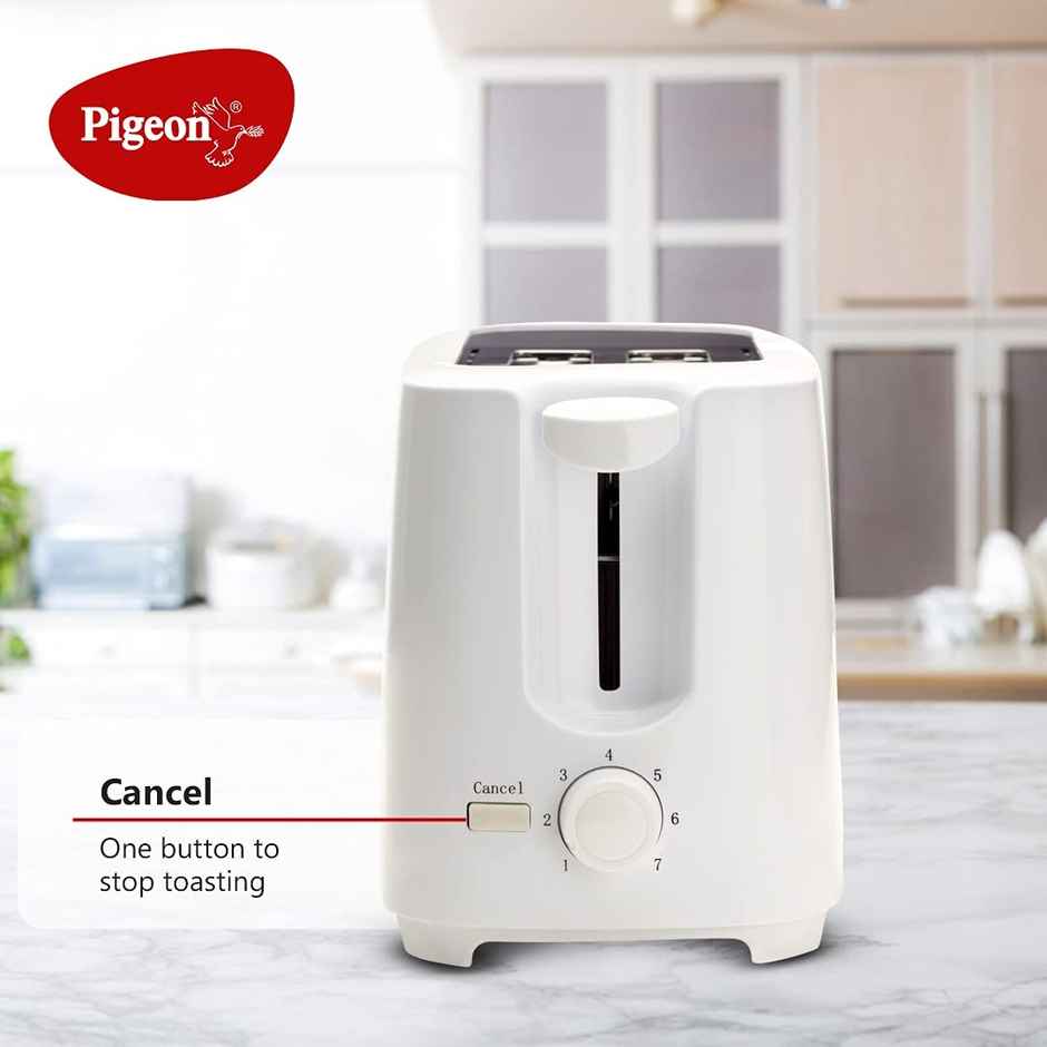 Pigeon 750 Watt  2 Slice Auto Pop up Toaster With Variable Browning Control - White