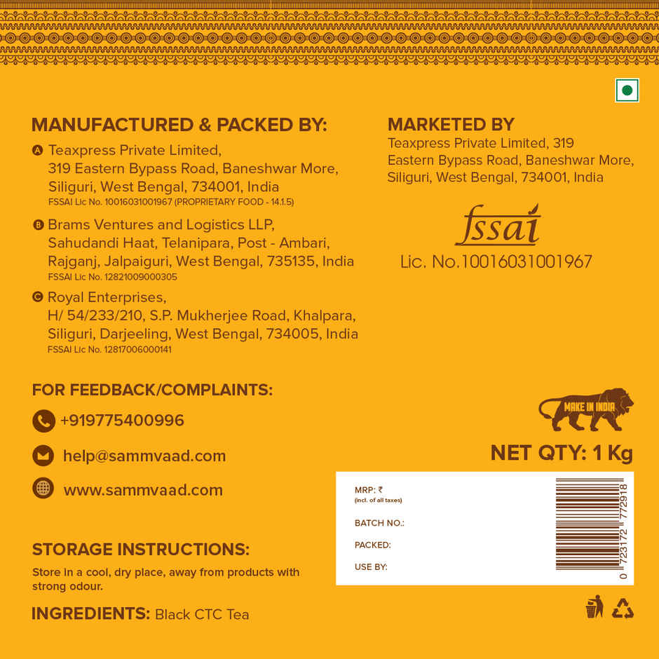Teabox Sammvaad Kadak Chai | Premium Black Tea (CTC) | Bold and Aromatic Tea with 3 Free Spices