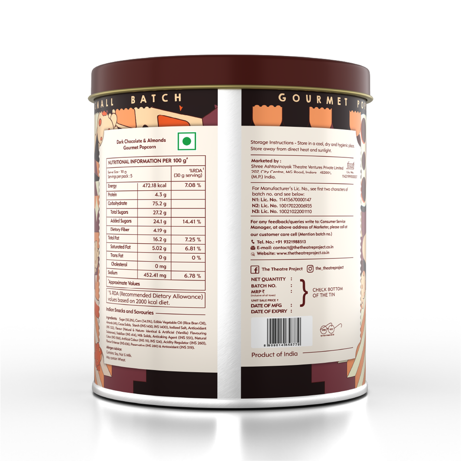 The Theatre Project Dark Chocolate & Almonds Popcorn Tin