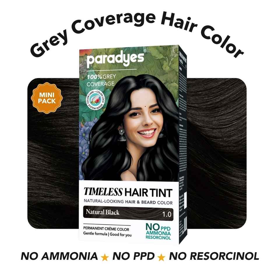 Paradyes Mini Timeless Hair Tint Free of Ammonia, PDD & Resorcinol Hair Color | Natural Black 1.0