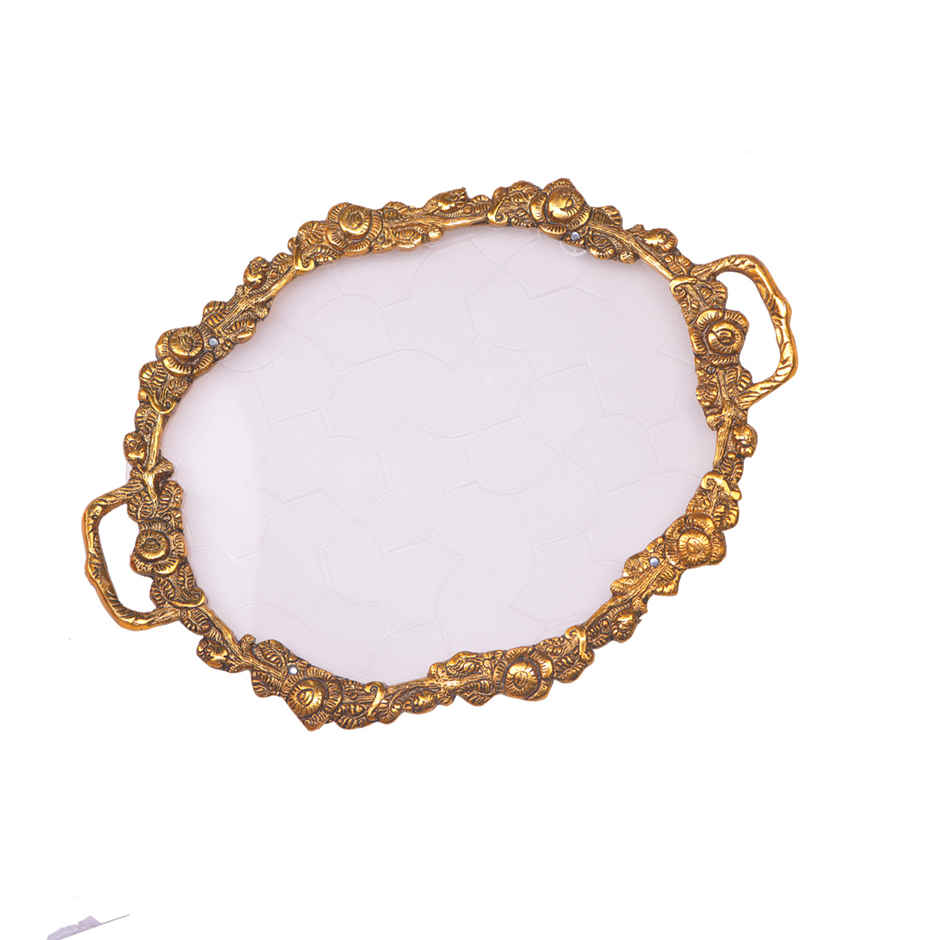 Devnidhii Glass Serving Tray Gold Polish Large