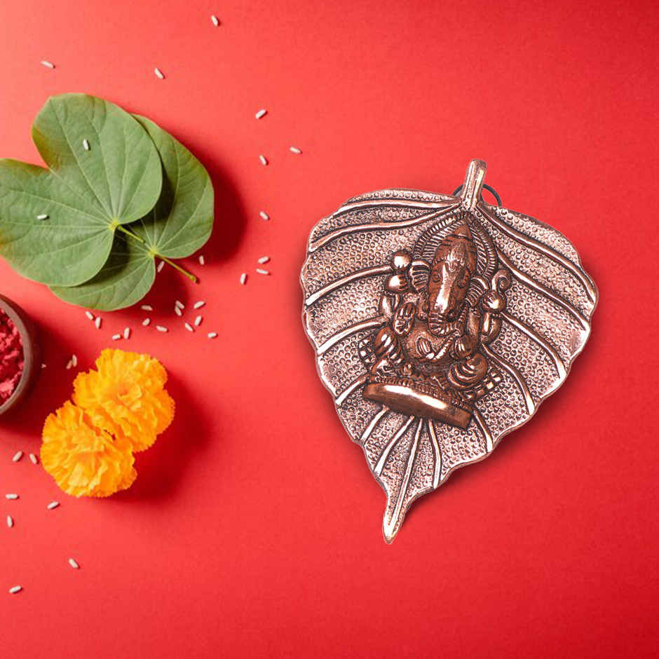 Ganesh Ji on Copper Colour Leaf Wall Hanging | Devnidhi
