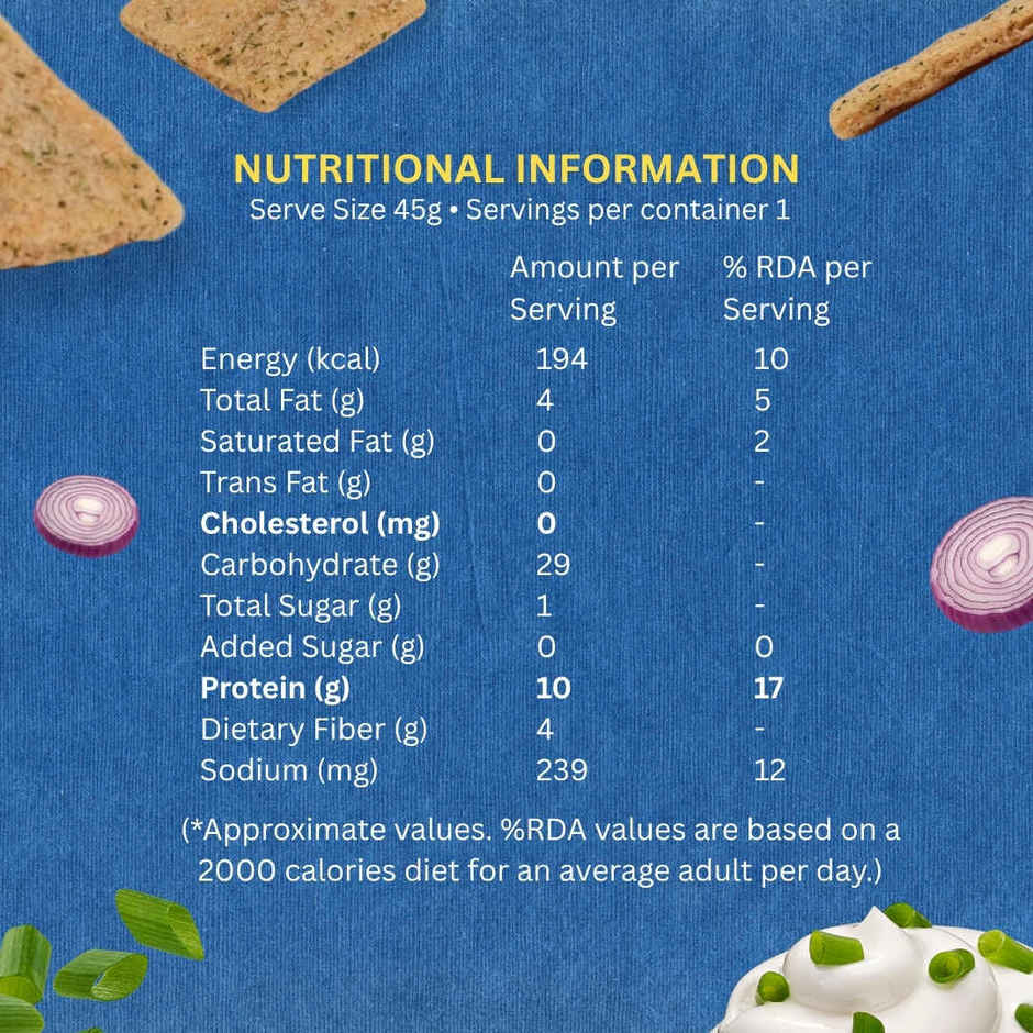 The Baker's Dozen Protein Chips Sour Cream & Onion Multigrain | 10g Protein | Baked | Healthy Snack