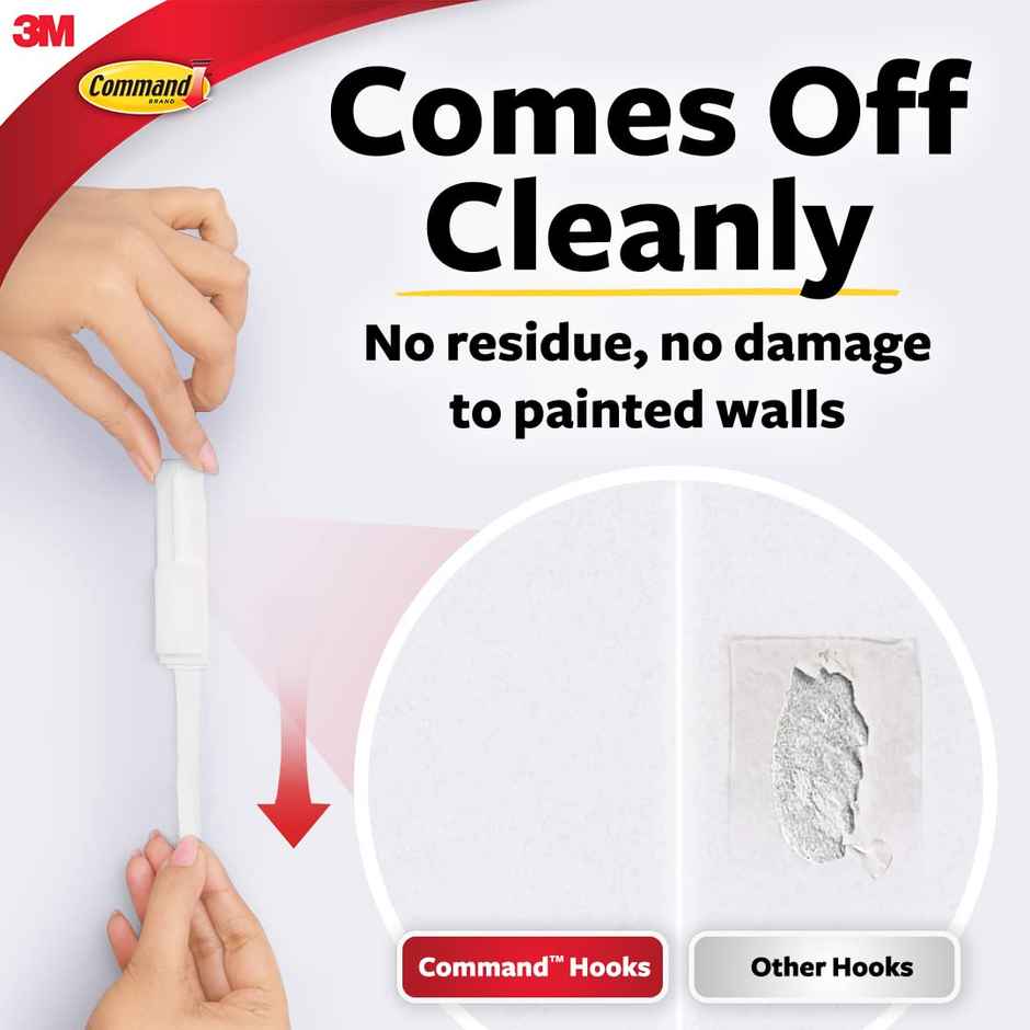 Command Adhesive Damage Free Small Hooks | Holds 450 gm | 2 Hooks | 4 Strips Combo