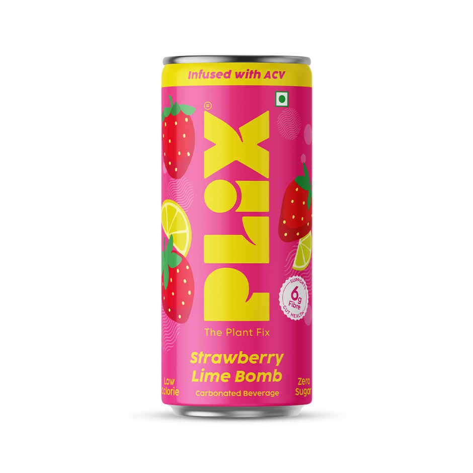 Plix Strawberry Lime Bomb Fizzy Soft Drink Can|Low Calorie & Zero Sugar|Prebiotics with 6g Fibre