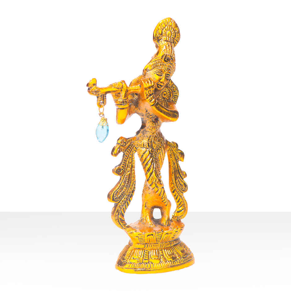 Devnidhii Krishna Ji Idol Bansuriwale On Lotus in Gold Polish