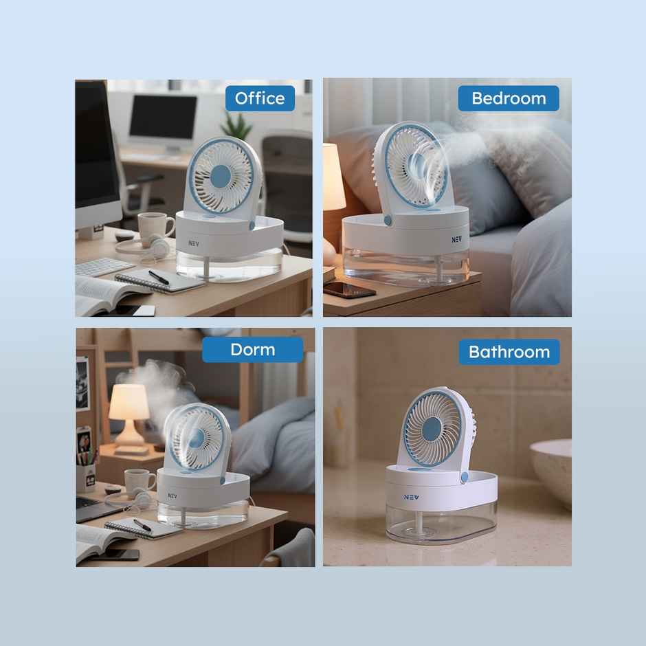 NEV Aqua Mist 4-in-1 Mini Desktop Fan with 3 Speeds | 500 ml Water Tank