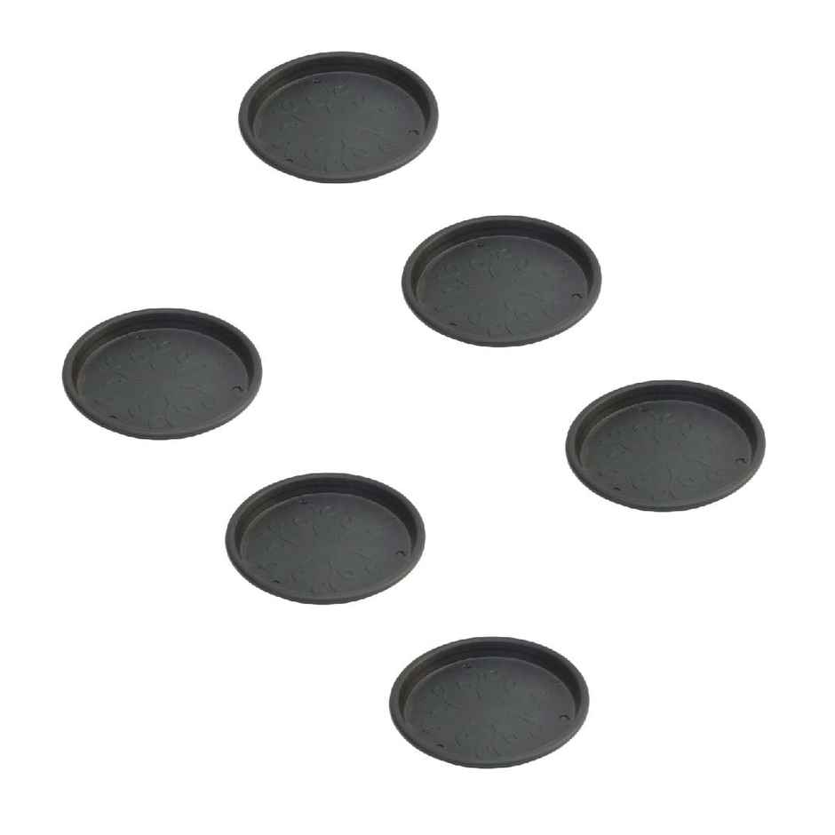 Ugaoo UV Treated Gardening Plastic Tray Plate | Saucer for Pots - 6 in | Black Color | Set of 6