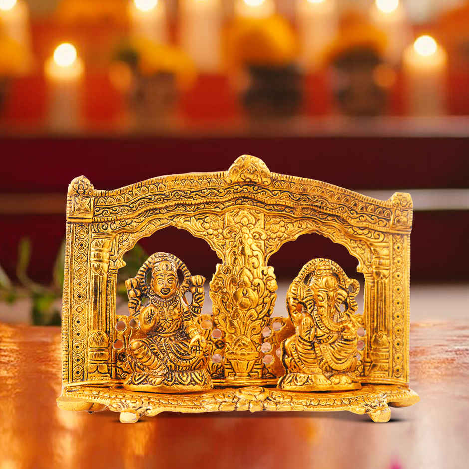 Laxmi,Ganesh Idol Mehrab Design in Gold Polish | Devnidhi