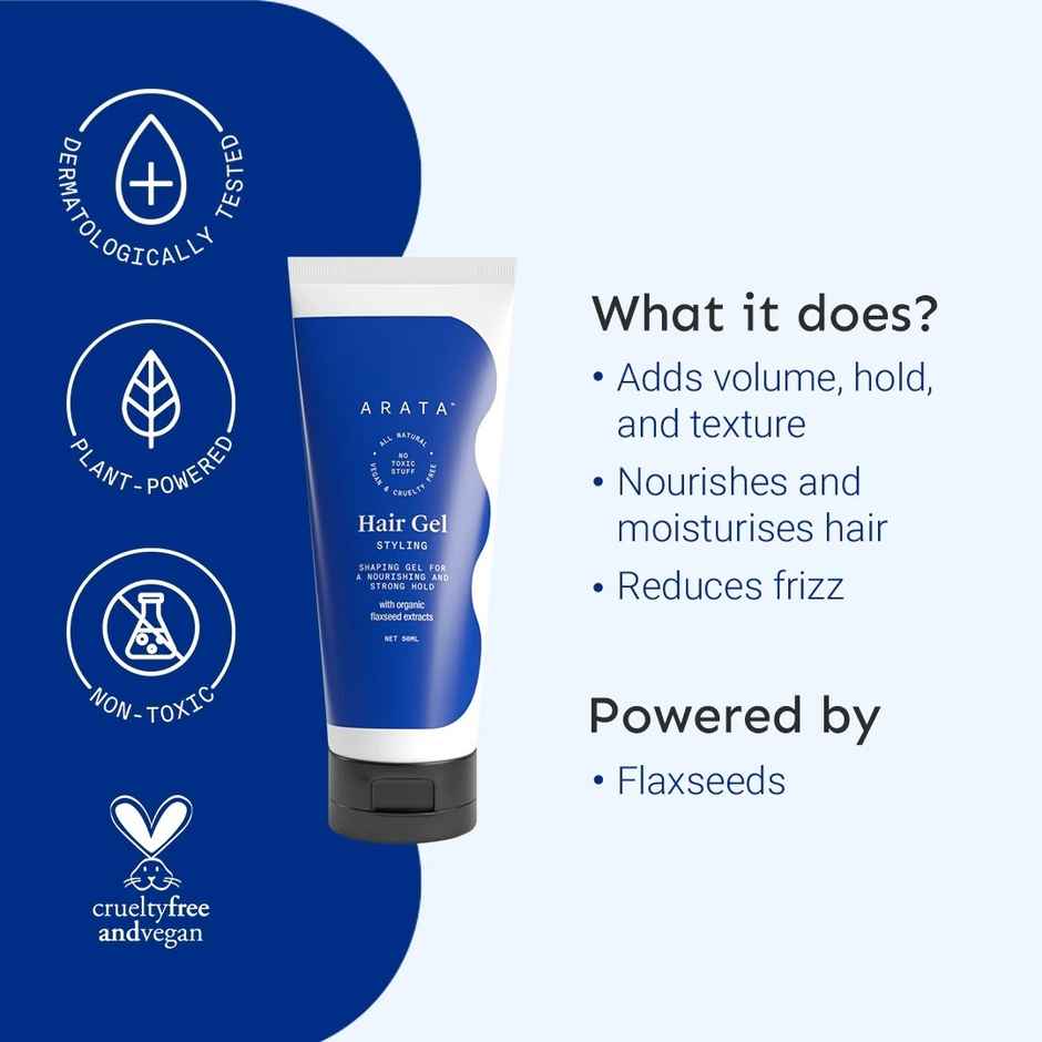 Arata Strong Hold Styling Gel with Flaxseed Extract & UV Filters for Glossy Look