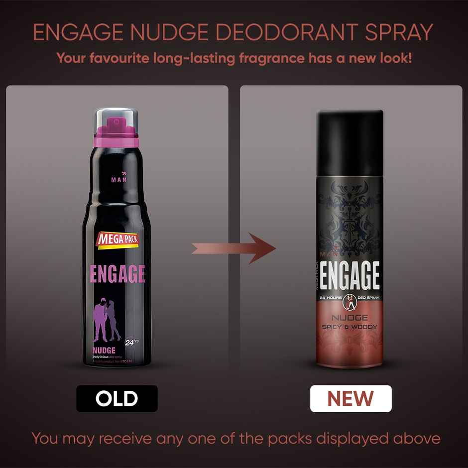Engage Nudge Deodorant Spray for Men 220ml | Spicy & Woody | 24hr Freshness | Long Lasting