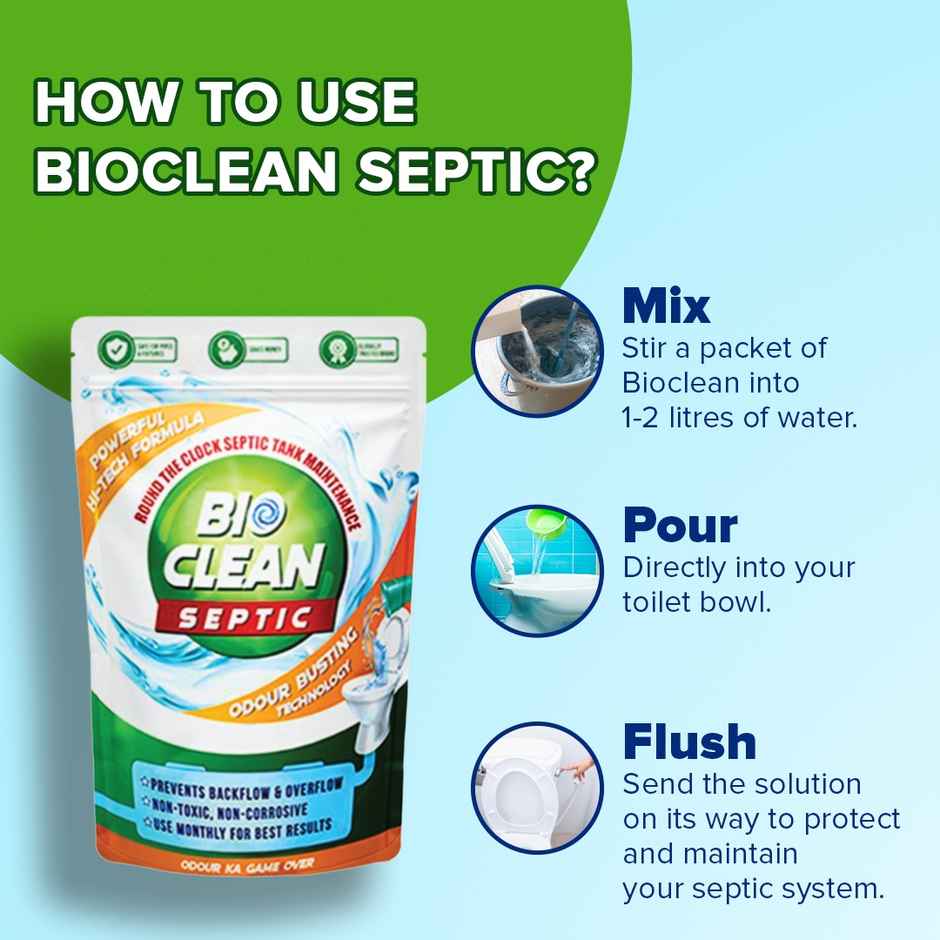 Bioclean Septic Tank Cleaner Powder Odour Remover | Prevents Backflow and Overflow