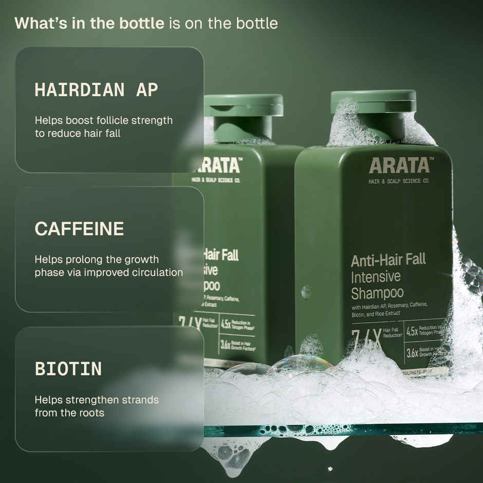 Arata Anti-Hair Fall Shampoo | Caffeine & Rosemary | Reduces Hair Fall | Sulphate-Free
