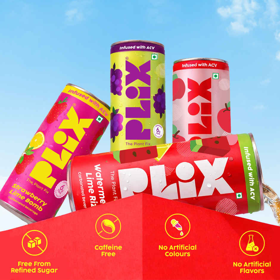 Plix Apple Aura Fizzy Soft Drink Can | Low Calorie & Zero Sugar | Prebiotics with 6g Fibre