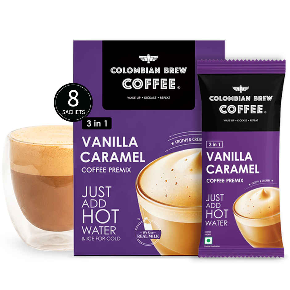 Colombian Brew Vanilla Caramel Coffee Premix | 8 Sachets