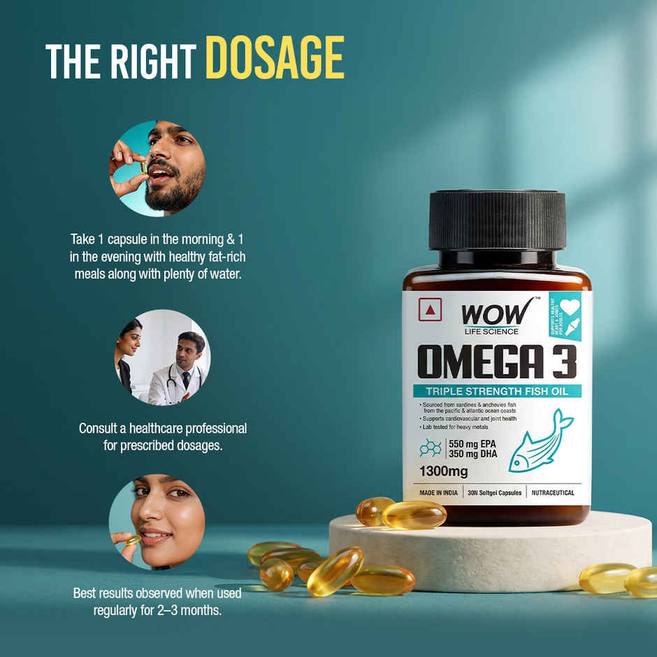 Wow Life Science Omega 3 Fish Oil 1300mg | EPA 550mg | DHA 350mg