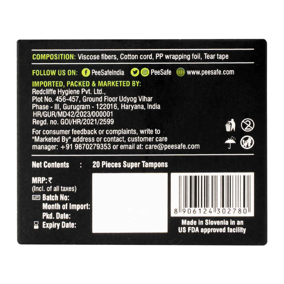 Pee Safe Biodegradable Tampon Medium Flow - Super