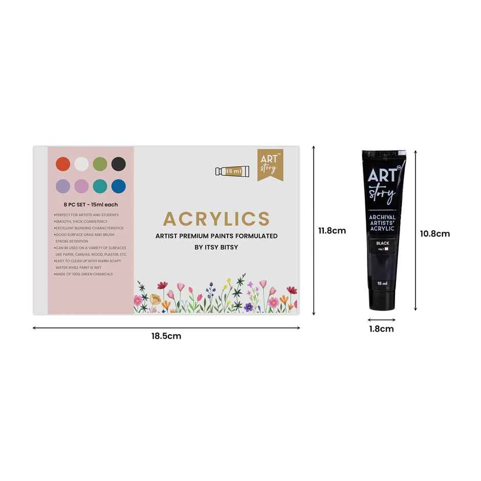 Itsy Bitsy Artists Acrylic Colour Set Pastel 8 Colors x 15 ml Each