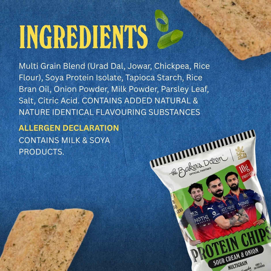 The Baker's Dozen Protein Chips Sour Cream & Onion Multigrain | 10g Protein | Baked | Healthy Snack