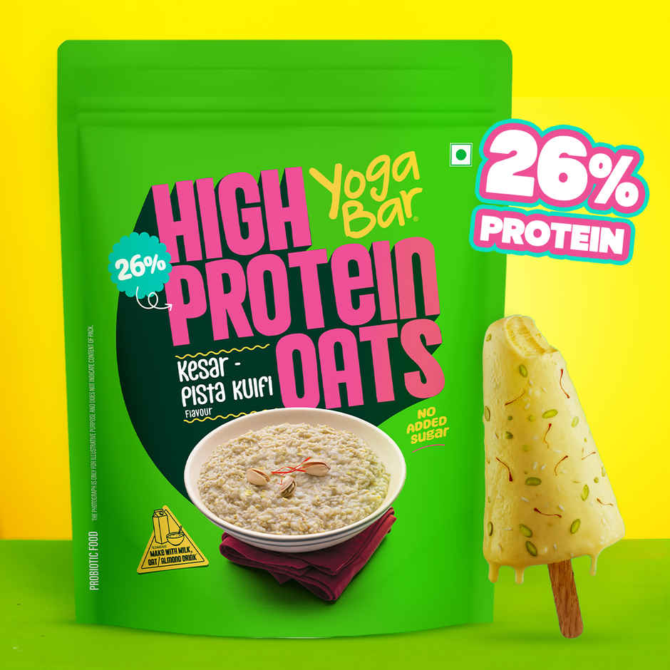 Yoga Bar 26% High Protein Oats Kesar Pista, No Added Sugar, High Fibre, Added Probiotics