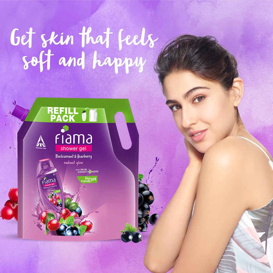 Fiama Shower Gel Blackcurrant & Bearberry Body Wash with Skin Conditioners for Radiant Glow, Pouch