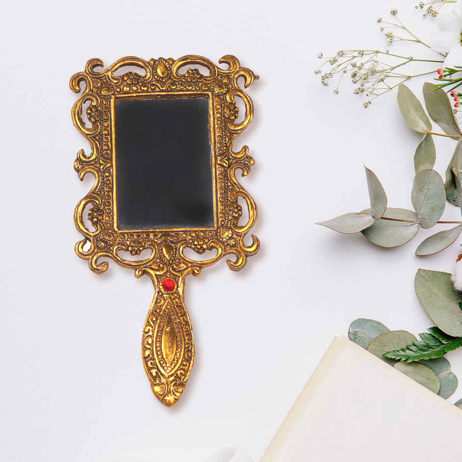 Devnidhii Hand Mirror Square in Gold Polish