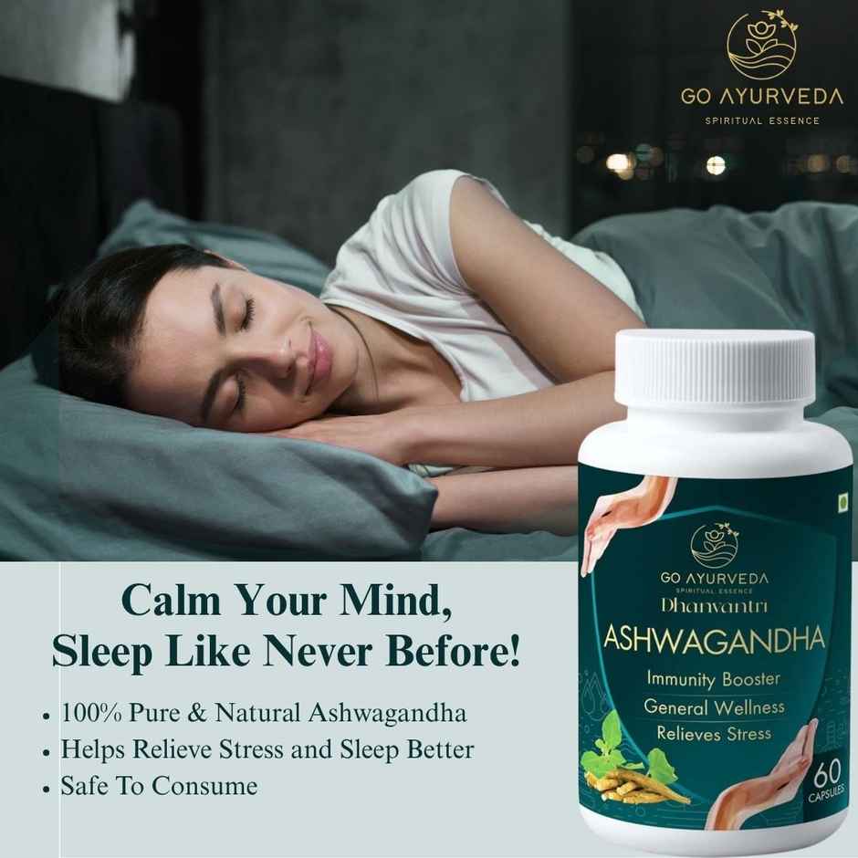 Go Ayurveda Dhanvantri Ashwagandha Capsules | Sleep & Immunity Support | No Added Sugar