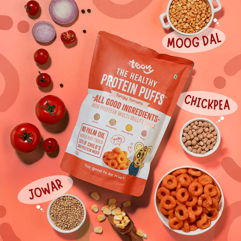 Troovy High Protein Tangy Tomato Puffs | No Palm Oil, No Chemicals