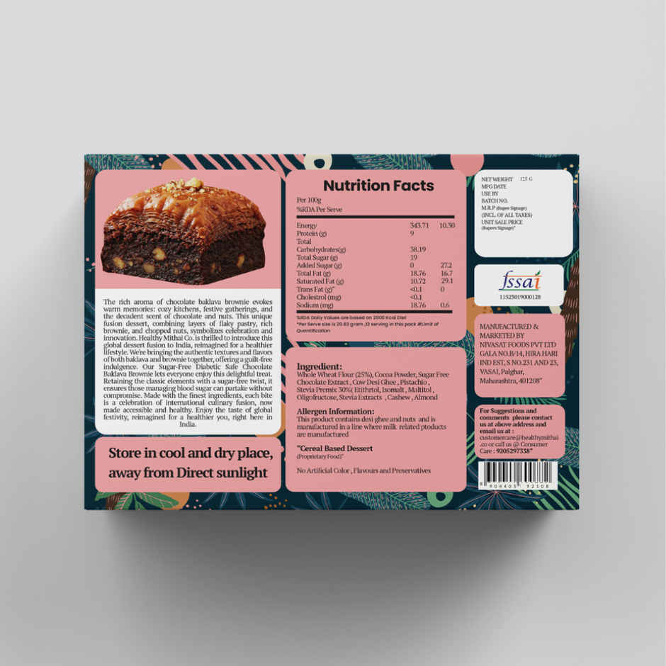 Healthy Mithai Co Sugar Free Chocolate Baklava Brownie