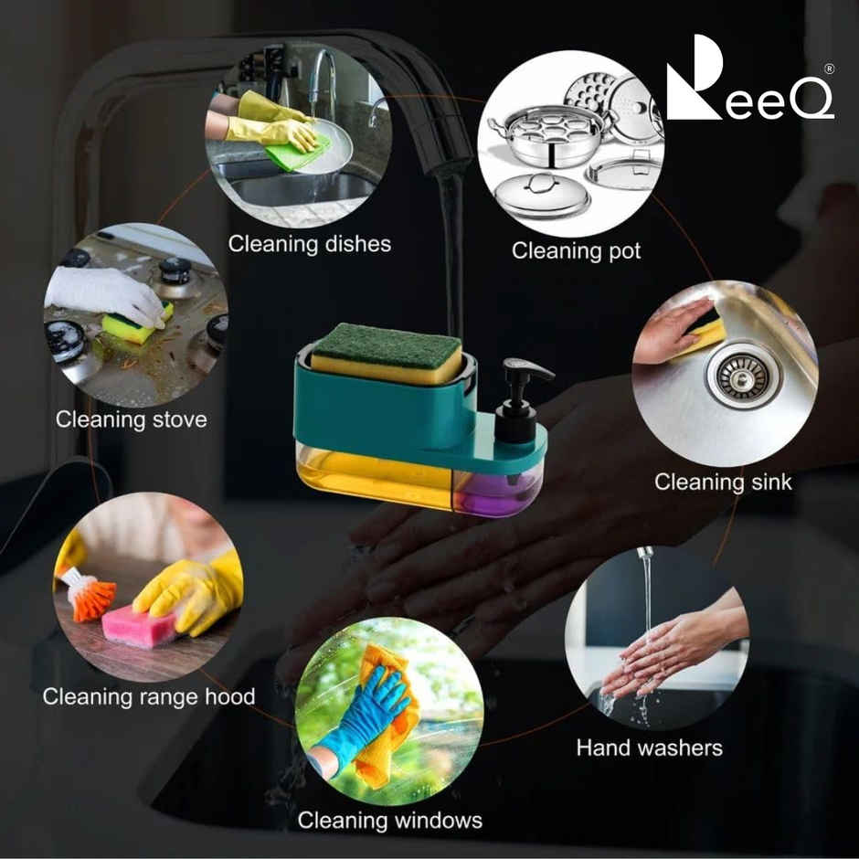 ReeQ 2-in-1 Dishwashing Liquid Dispenser with Sponge Holder | Dual Soap Pump Cleaning Organizer
