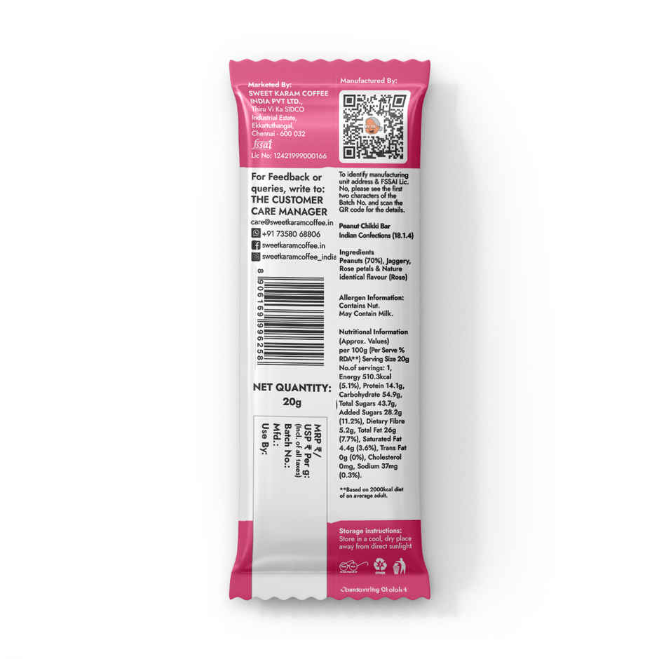 Sweet Karam Coffee Rose Peanut Chikki Bar | No White Sugar