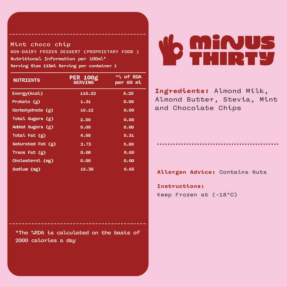 MINUS THIRTY Mint Chocolate Chip Vegan & Sugar Free
