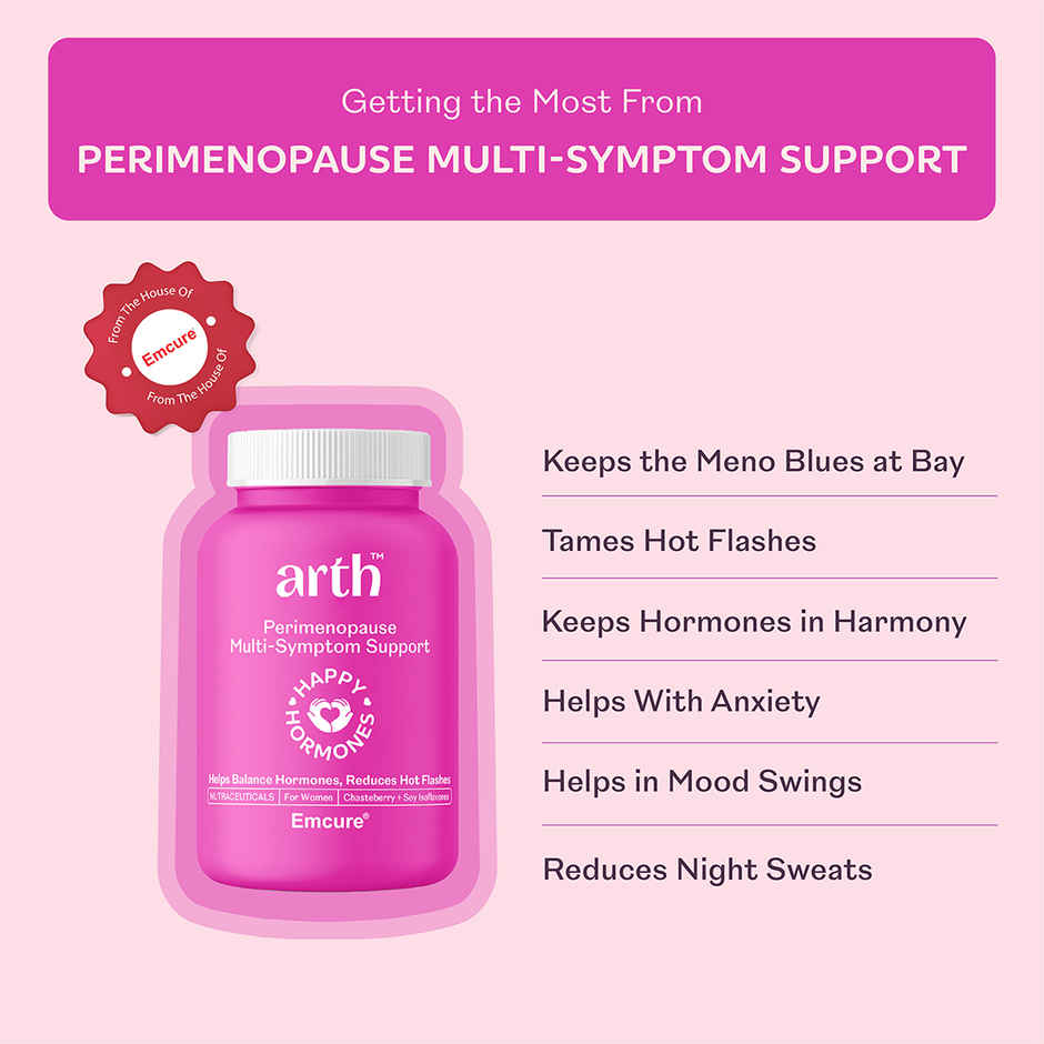 Arth By Emcure Perimenopause Supplement for Women | Hot Flashes, Mood Swings & Hormonal Balance