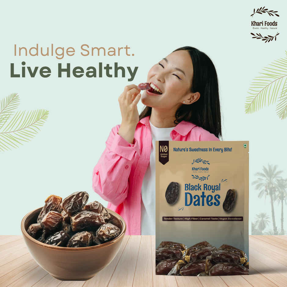 Khari Foods Black Royal Dates | High Fiber Khajur, Dry Fruit Khajoor